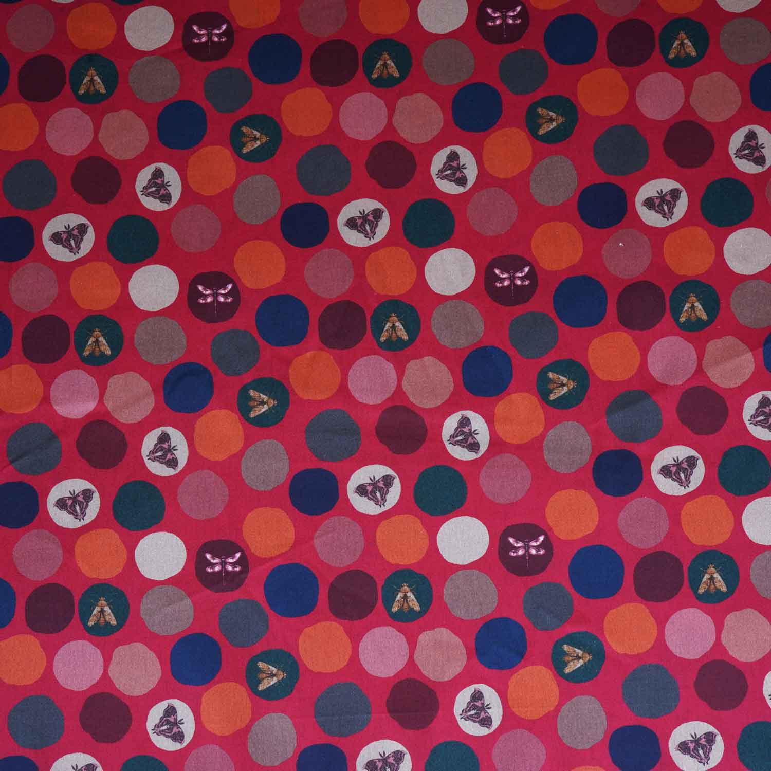 Red With Multicolor Polka Dot Abstract Print Japan Satin Fabric MF-28577 - TradeUNO