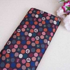 Black With Multicolor Polka Dot Abstract Print Japan Satin Fabric MF-28578 - TradeUNO