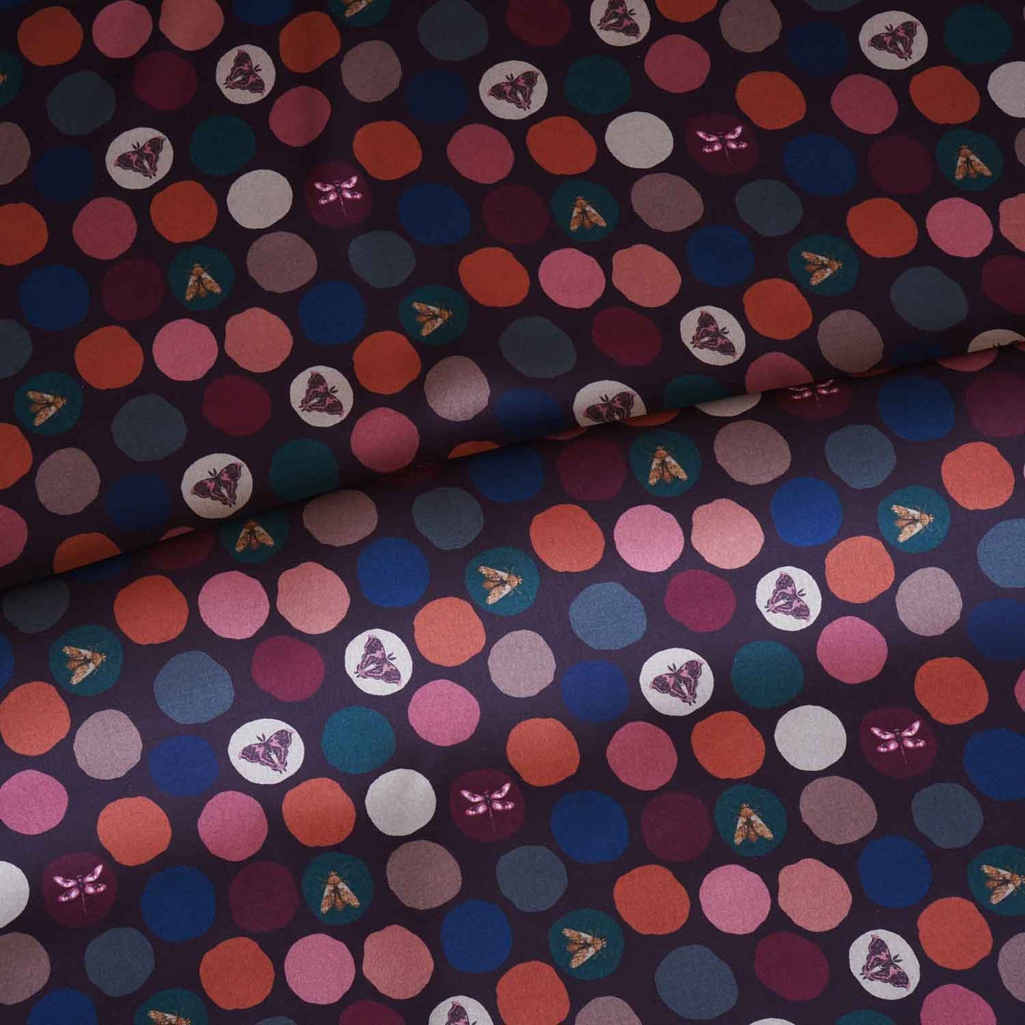 Black With Multicolor Polka Dot Abstract Print Japan Satin Fabric MF-28578