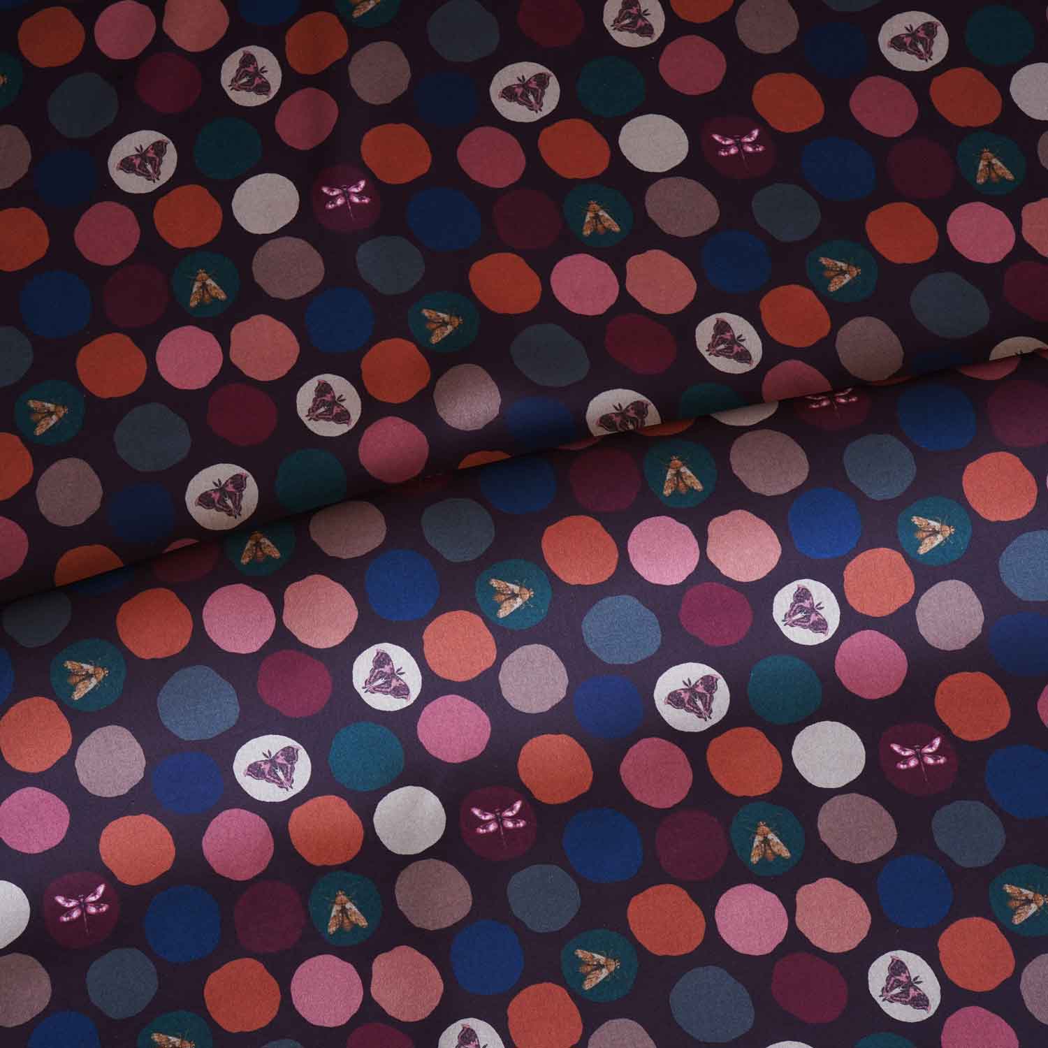 Black With Multicolor Polka Dot Abstract Print Japan Satin Fabric MF-28578 - TradeUNO