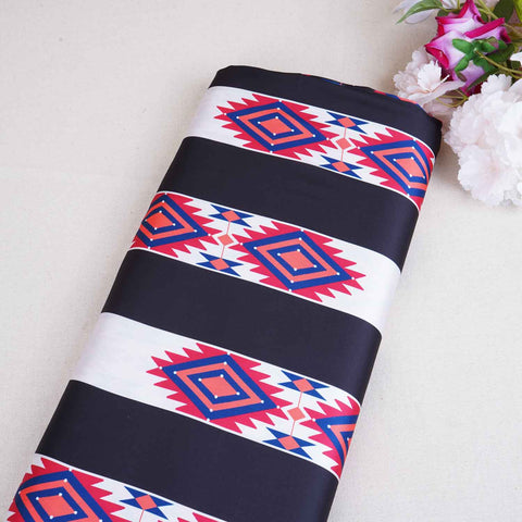 Cream & Black Stirps Print Japan Satin Fabric MF-28579