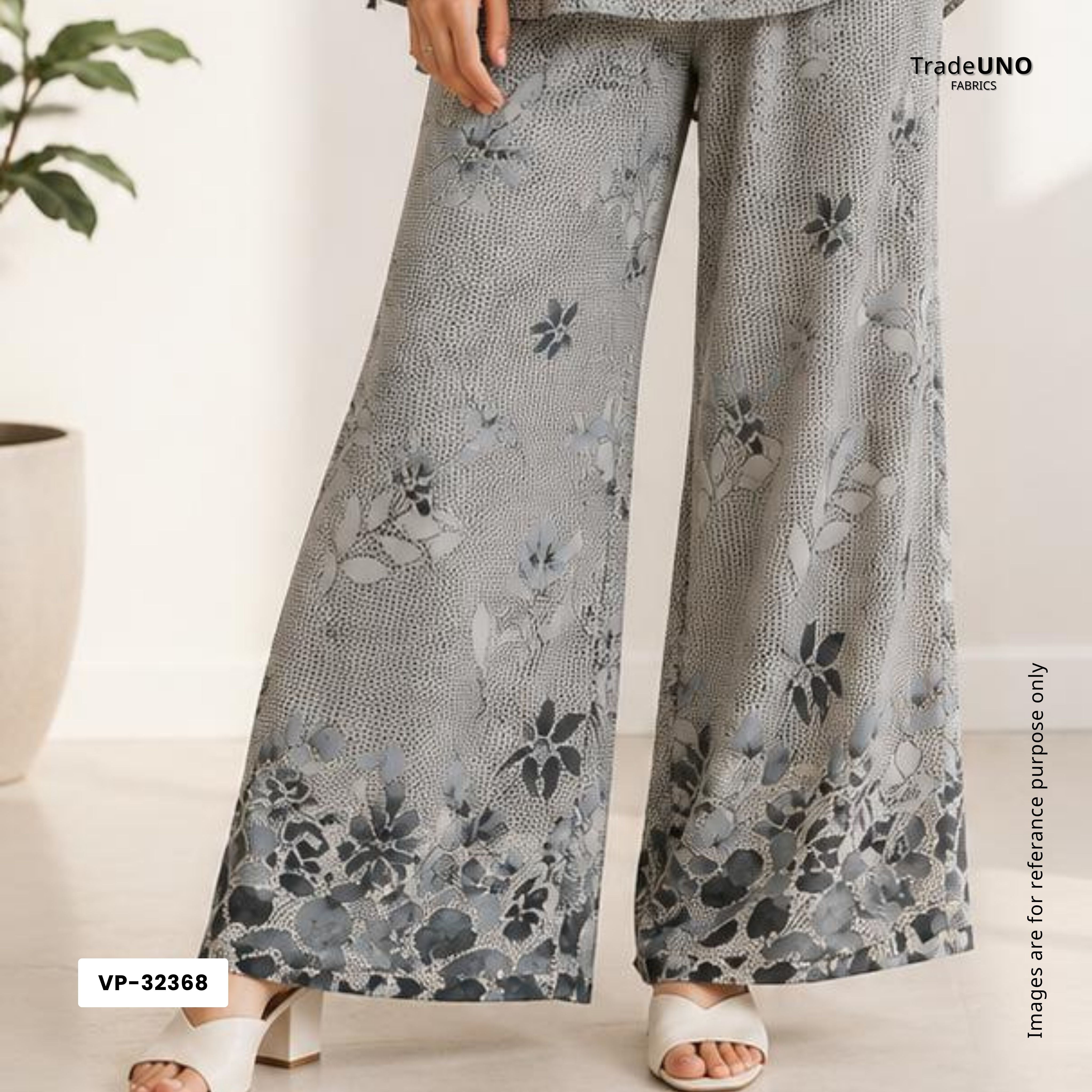 Charcol Grey & Black Floral Print Georgette Fabric VP-32368 - TradeUNO
