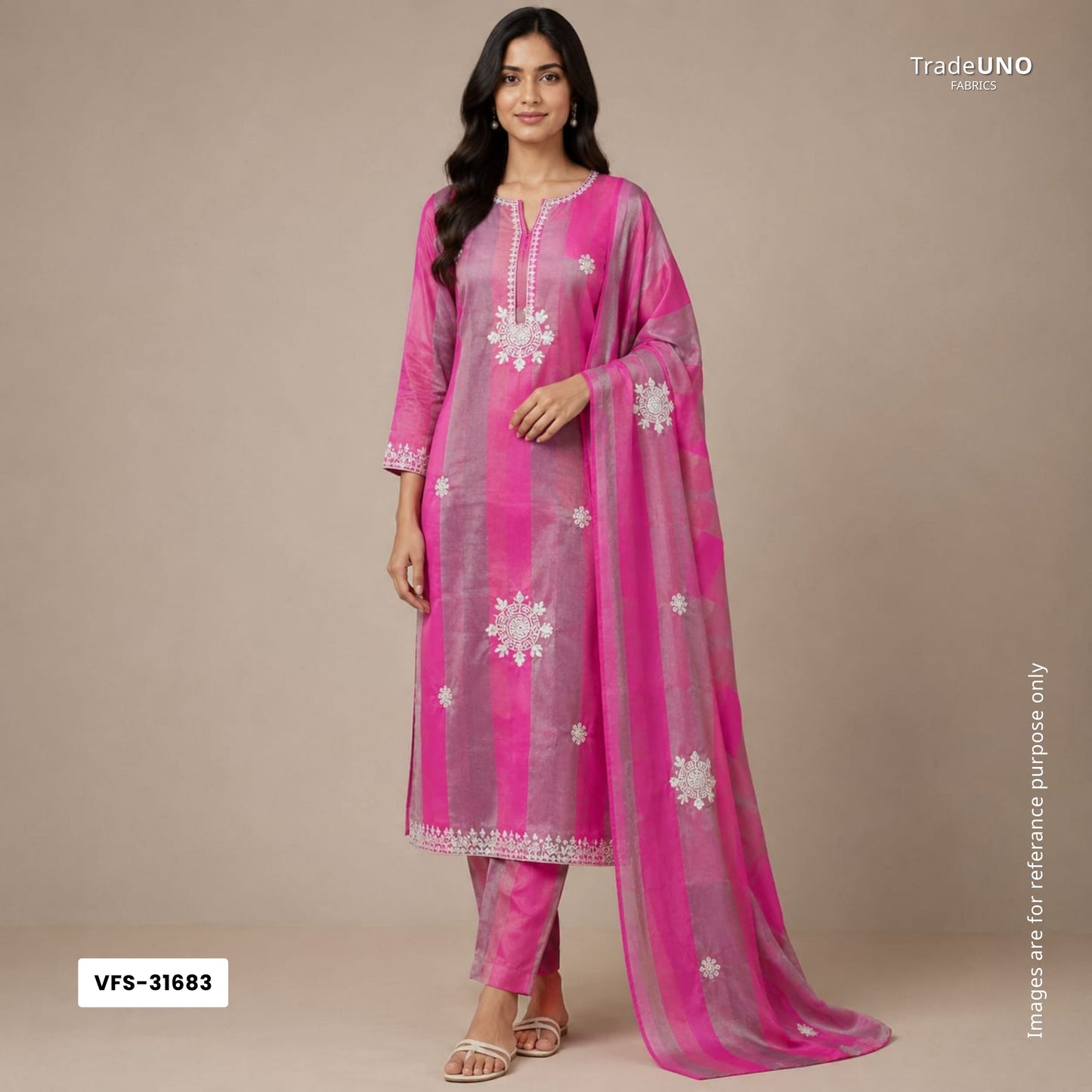 Red Stripes thread cutdana embroidery Isha Silk Fabric VFS-31683 - TradeUNO