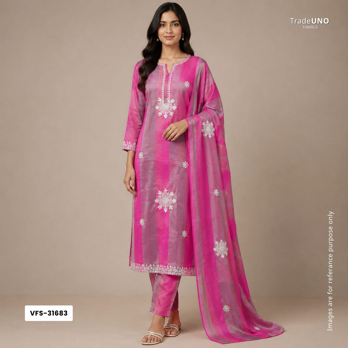 Red Stripes thread cutdana embroidery Isha Silk Fabric VFS-31683 - TradeUNO