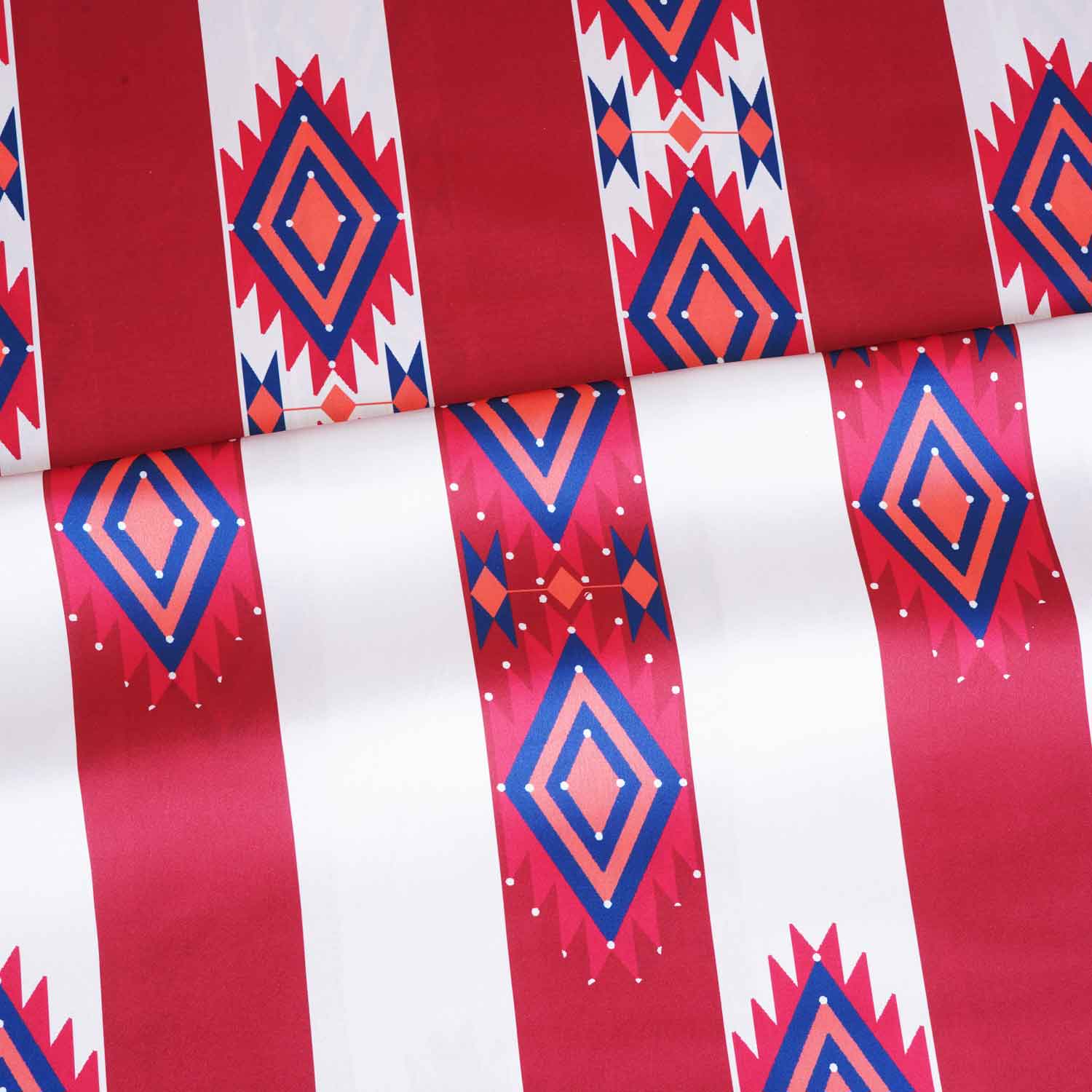Cream & Red Strips Print Japan Satin Fabric MF-28580 - TradeUNO