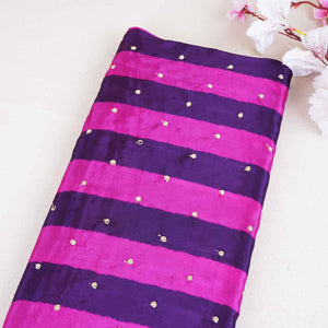 Pink & purple stripes embroidery Crepe Fabric MF-28583 - TradeUNO
