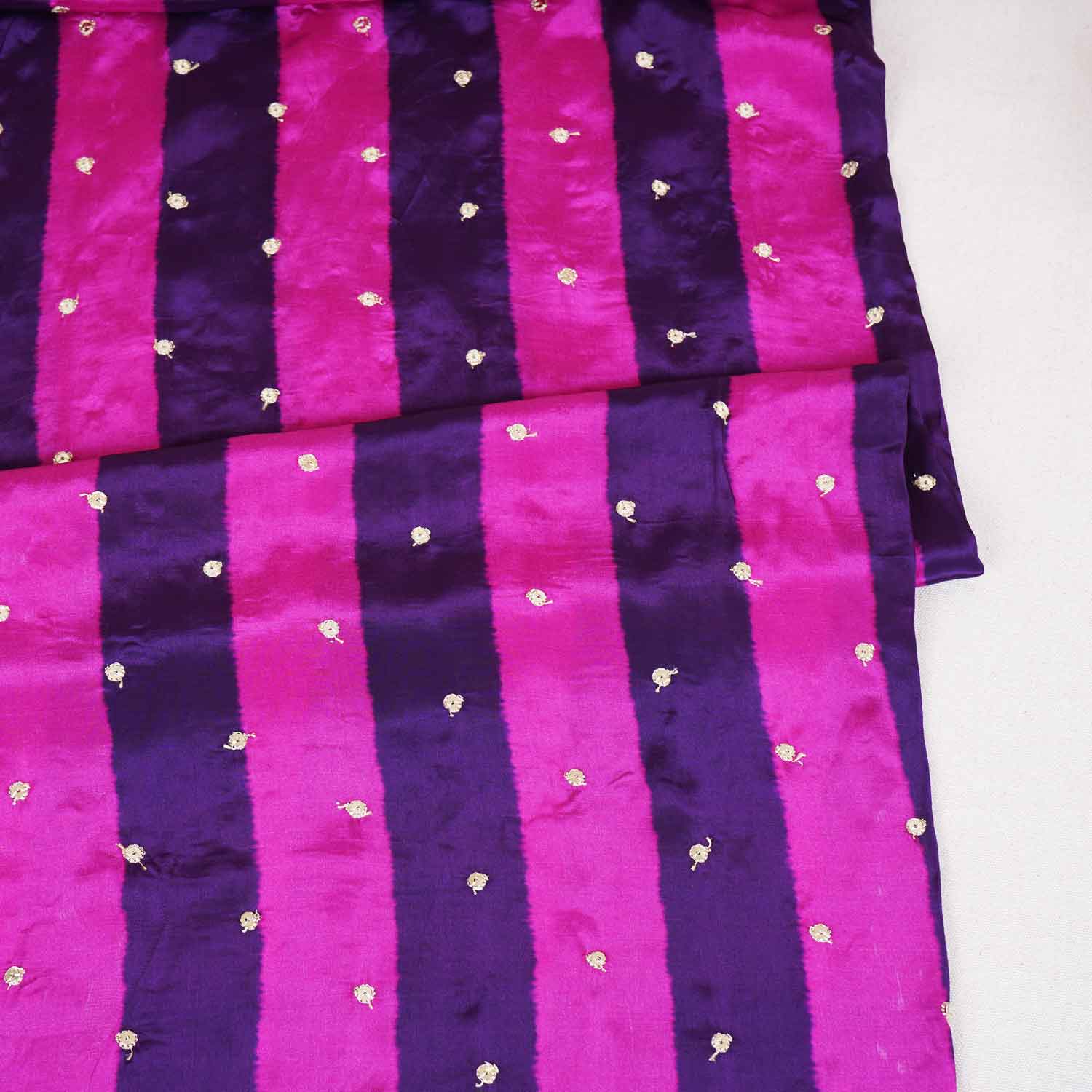 Pink & purple stripes embroidery Crepe Fabric MF-28583 - TradeUNO
