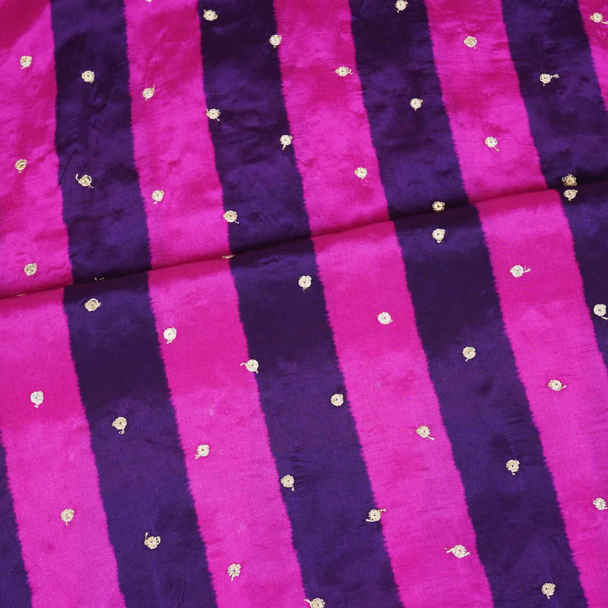 Pink & purple stripes embroidery Crepe Fabric MF-28583 - TradeUNO