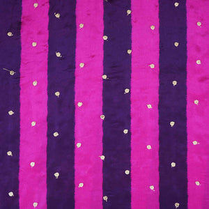 Pink & purple stripes embroidery Crepe Fabric MF-28583 - TradeUNO