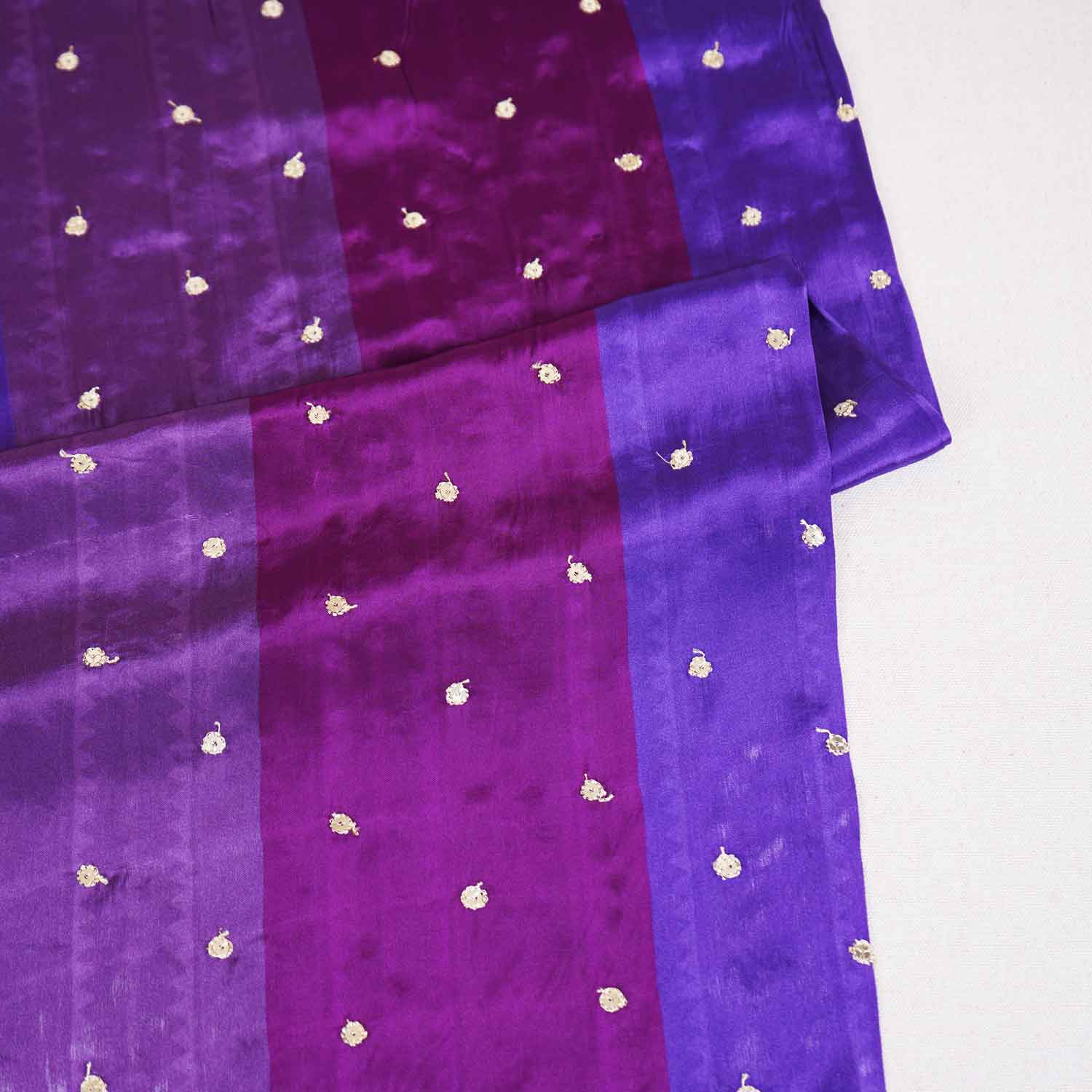 Purple With Multicolor stripes embroidery Crepe Fabric MF-28584 - TradeUNO