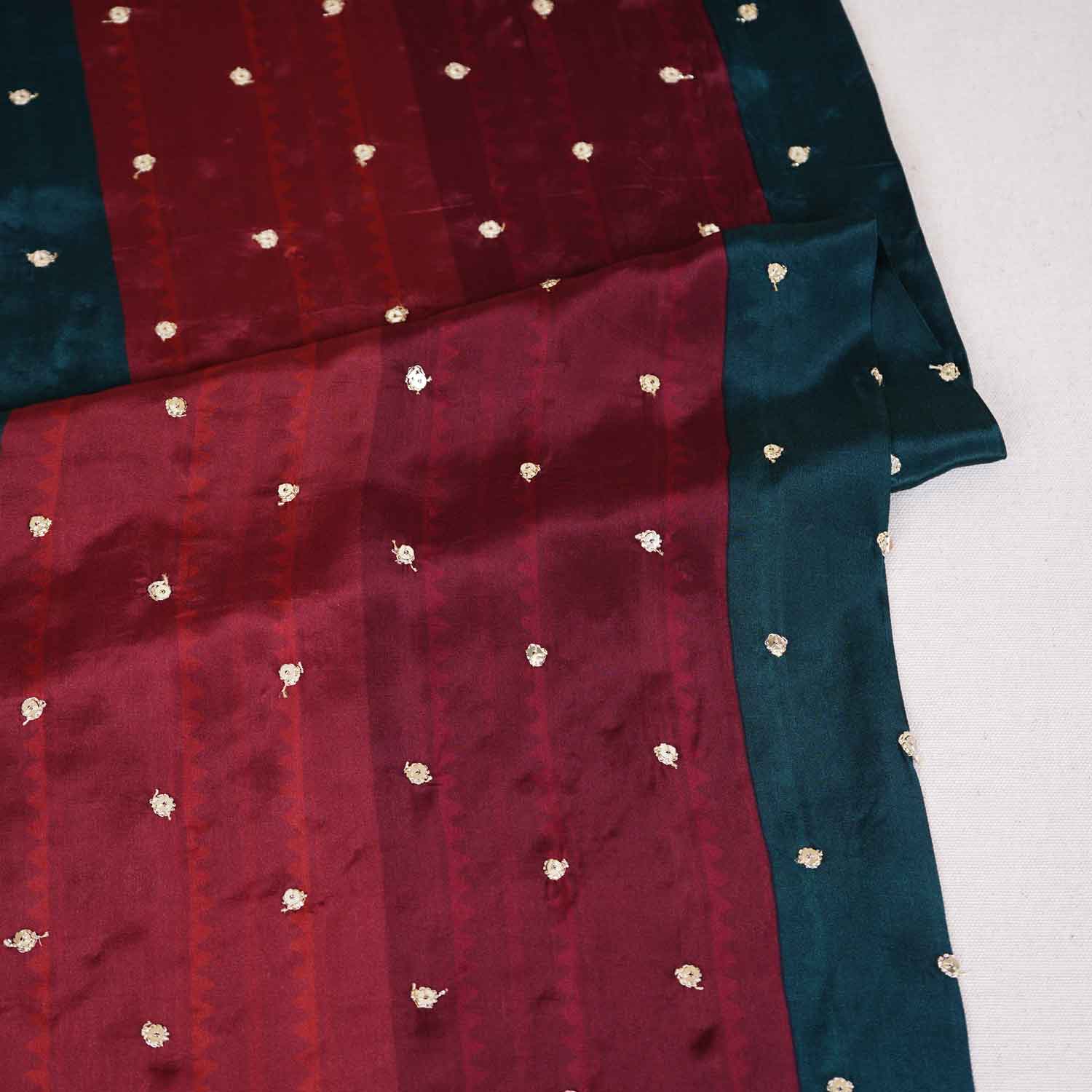 Maroon With Multicolor stripes embroidery Crepe Fabric MF-28586 - TradeUNO