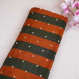 Green & Orange stripes embroidery Crepe Fabric MF-28588 - TradeUNO