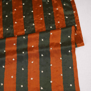 Green & Orange stripes embroidery Crepe Fabric MF-28588 - TradeUNO