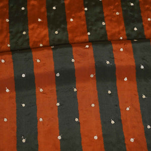 Green & Orange stripes embroidery Crepe Fabric MF-28588 - TradeUNO