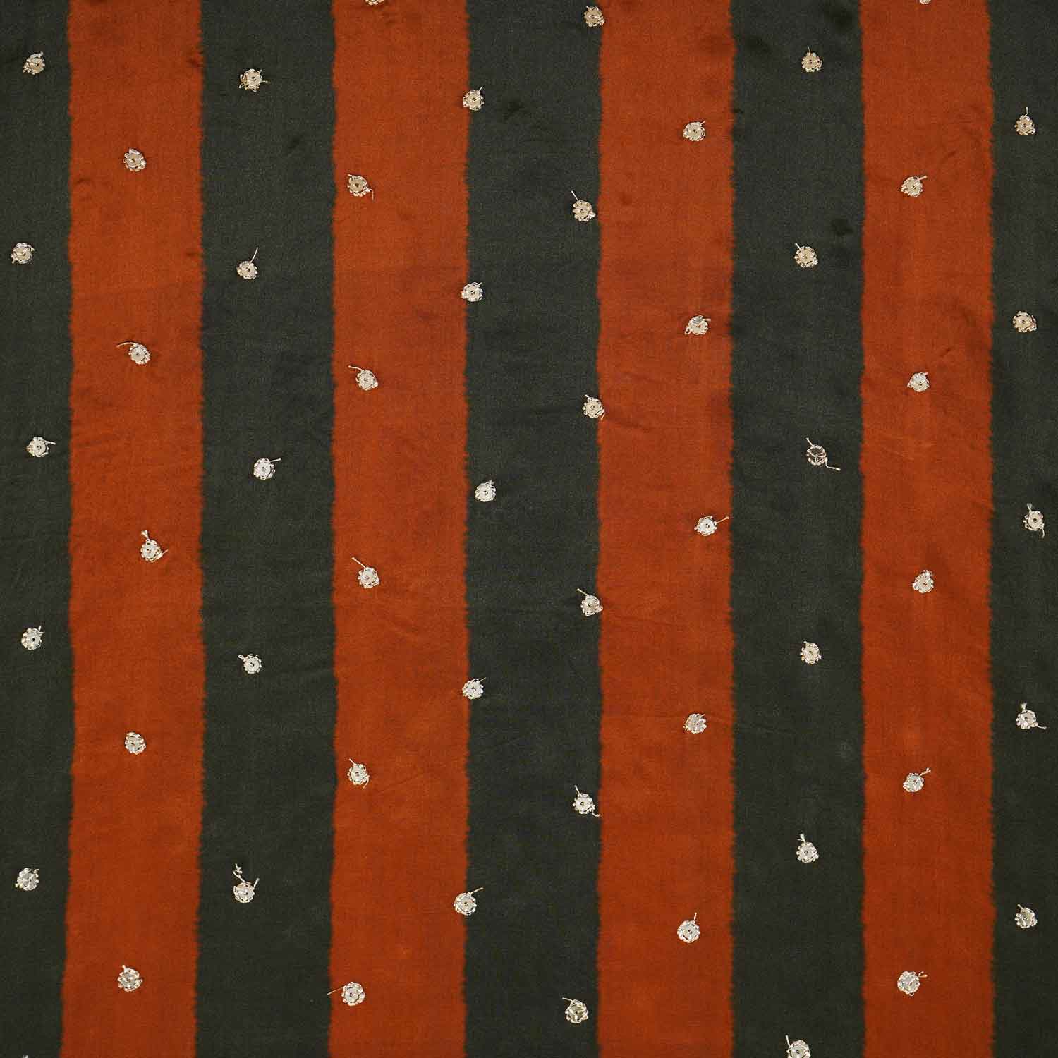 Green & Orange stripes embroidery Crepe Fabric MF-28588 - TradeUNO