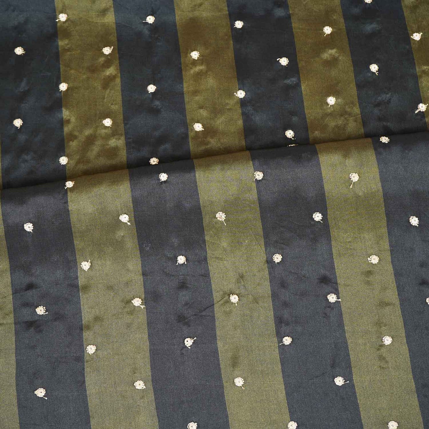 Dark Green & Green stripes embroidery Crepe Fabric MF-28589