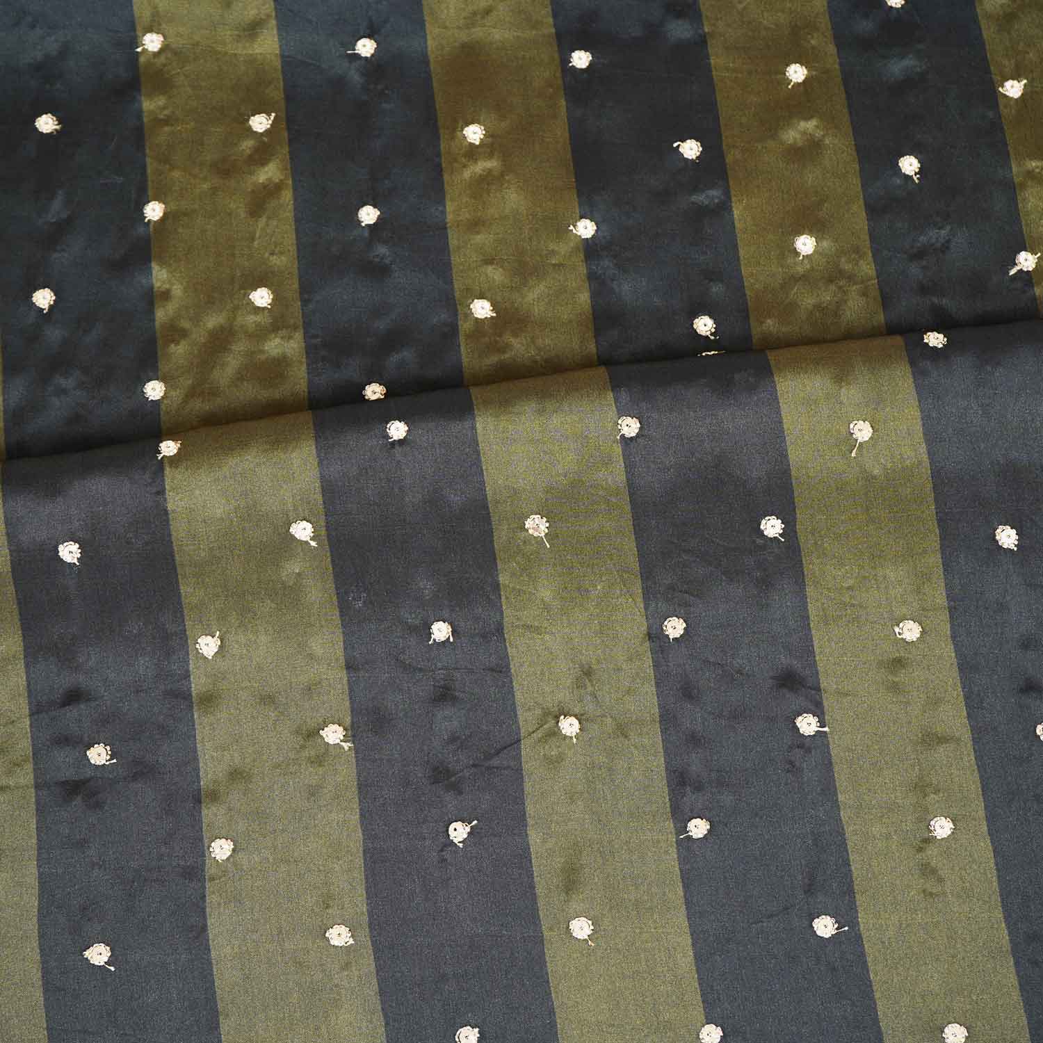 Dark Green & Green stripes embroidery Crepe Fabric MF-28589 - TradeUNO