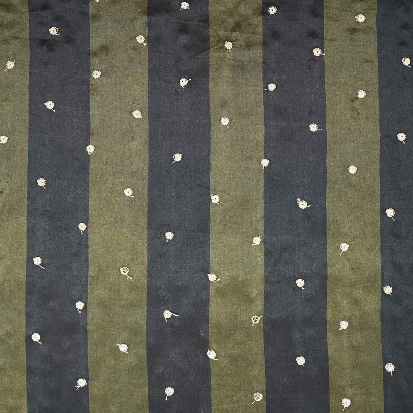 Dark Green & Green stripes embroidery Crepe Fabric MF-28589