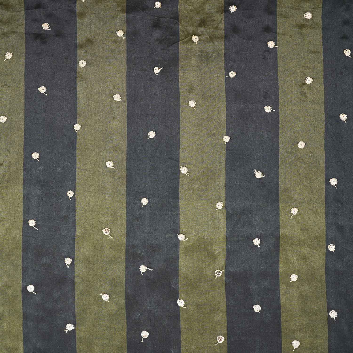 Dark Green & Green stripes embroidery Crepe Fabric MF-28589 - TradeUNO