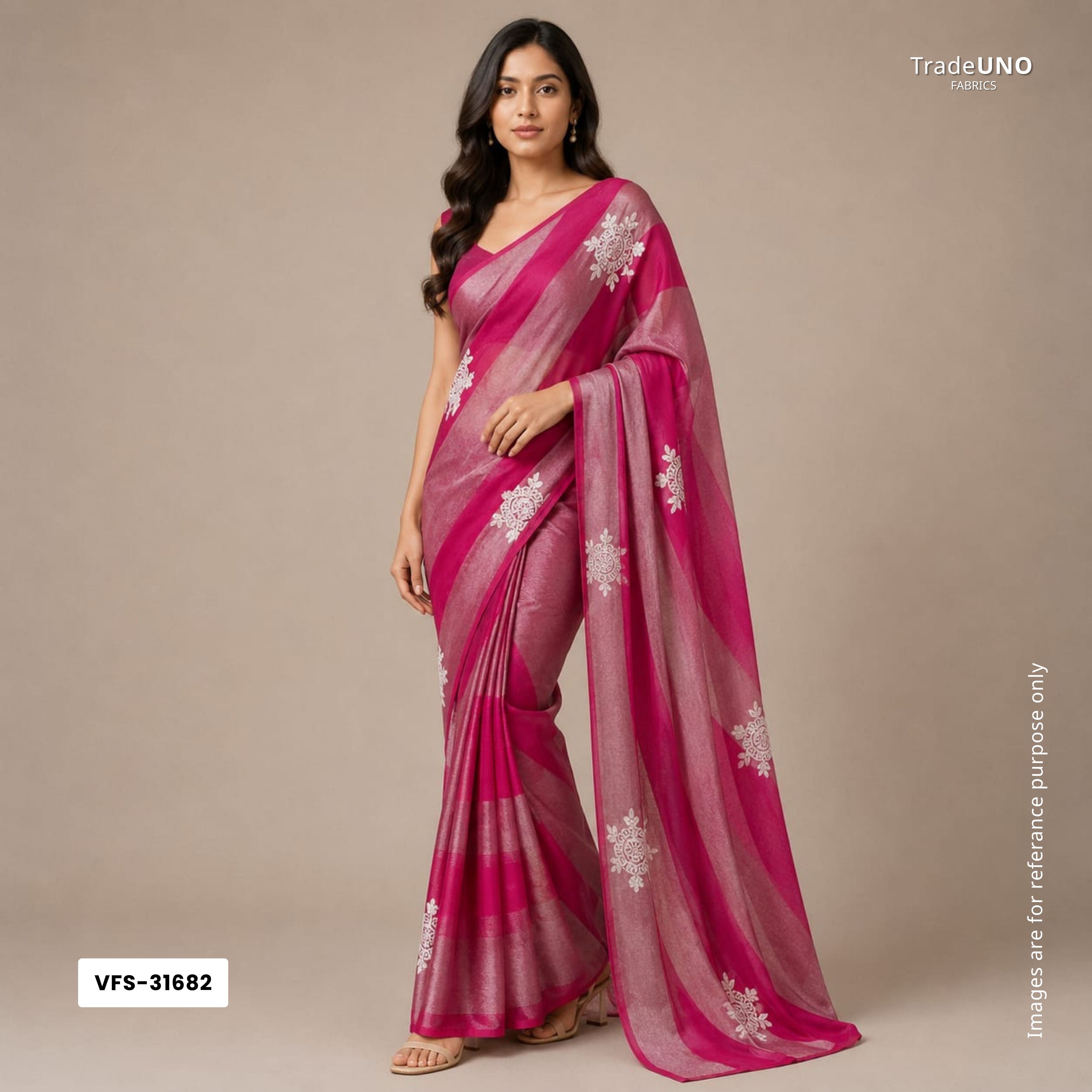 Magenta Pink Stripes thread cutdana embroidery Isha Silk Fabric VFS-31682 - TradeUNO