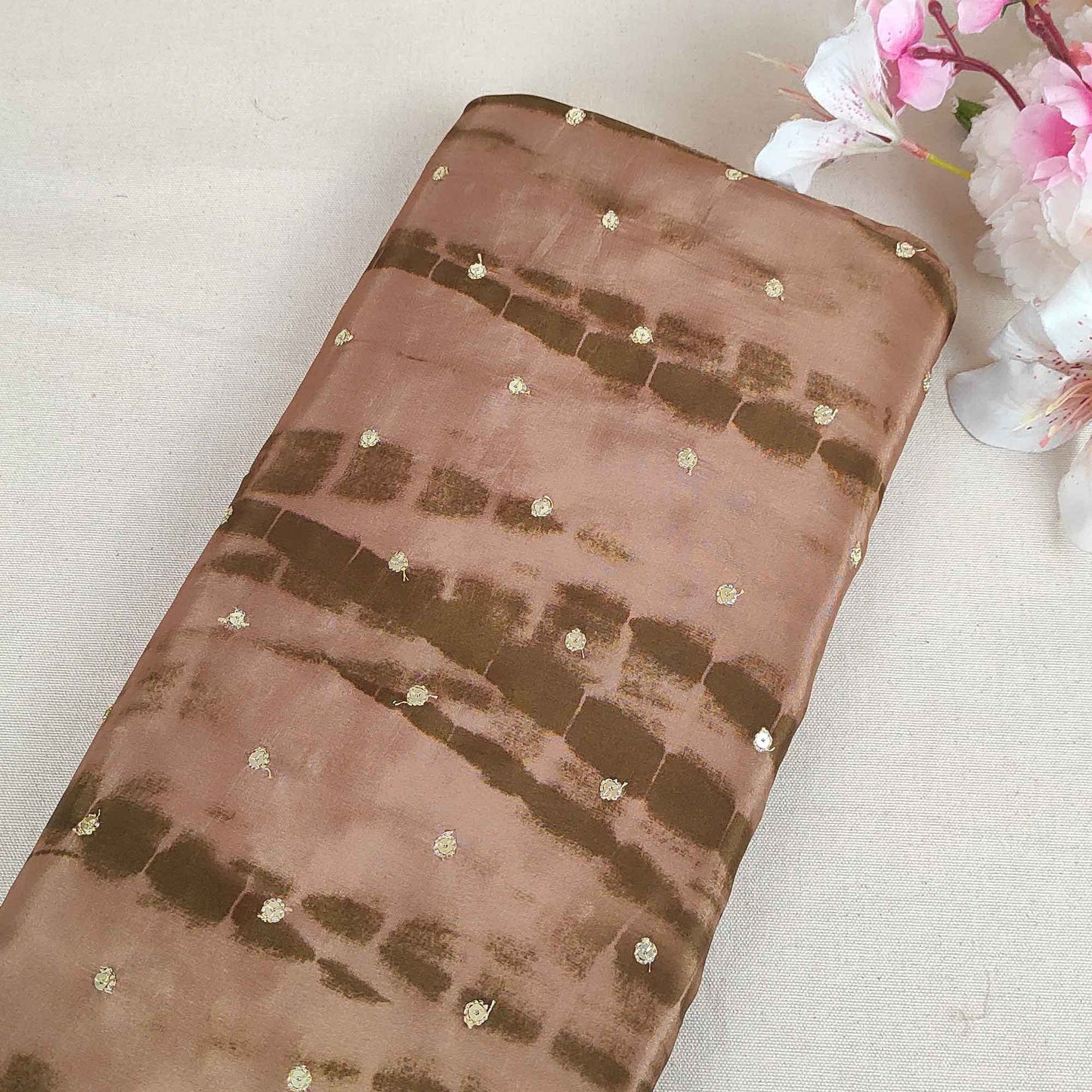 Olive Green Shibori Print Crepe Fabric MF-28590