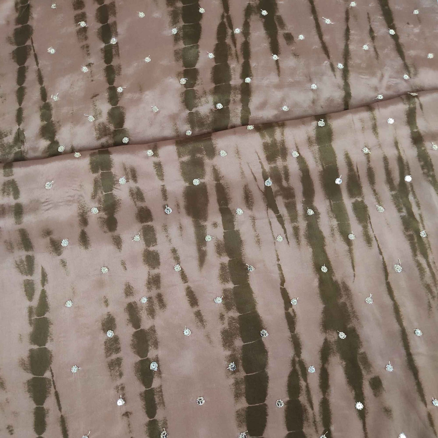 Olive Green Shibori Print Crepe Fabric MF-28590