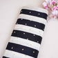 Off White & Navy Blue stripes embroidery Crepe Fabric MF-28591