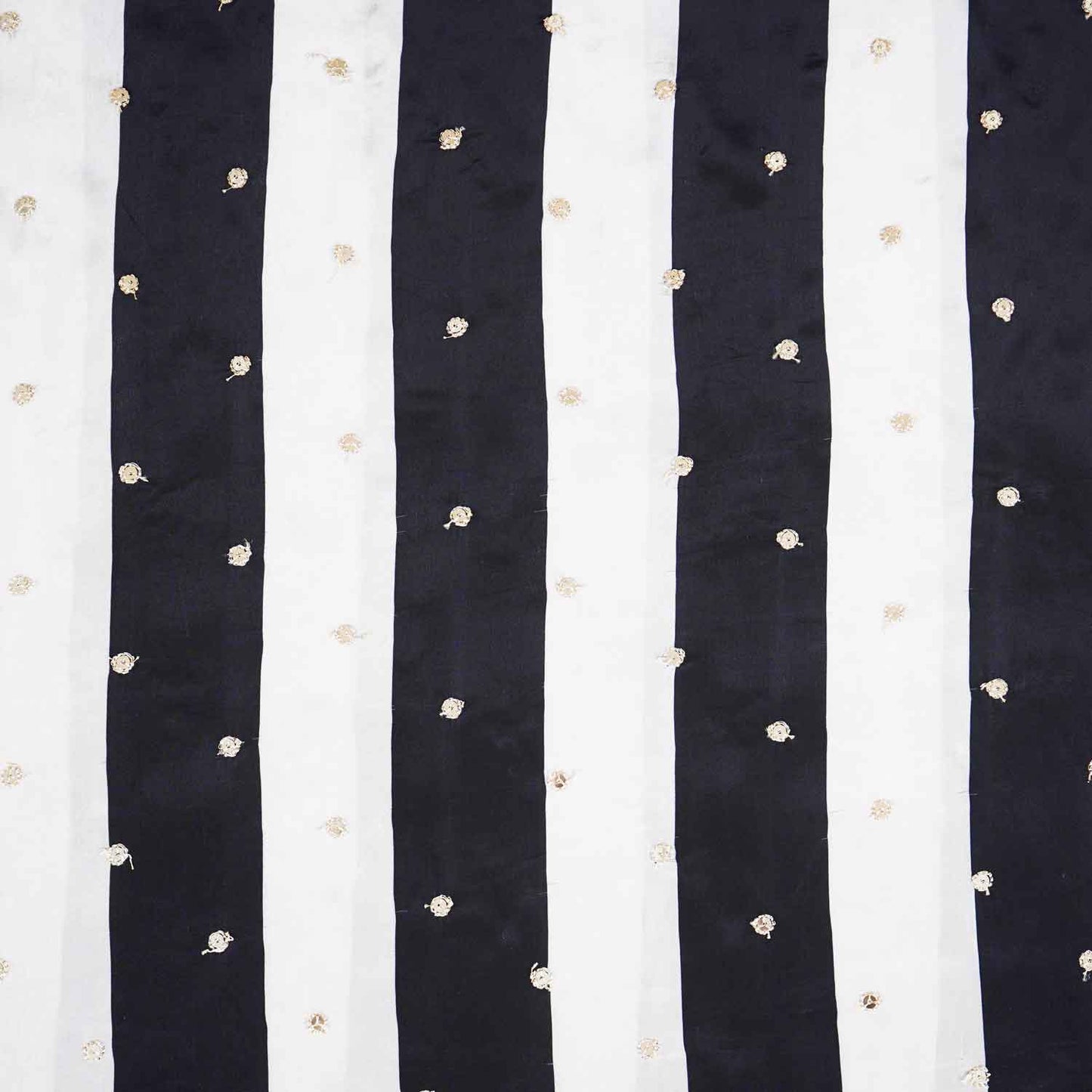 Off White & Navy Blue stripes embroidery Crepe Fabric MF-28591