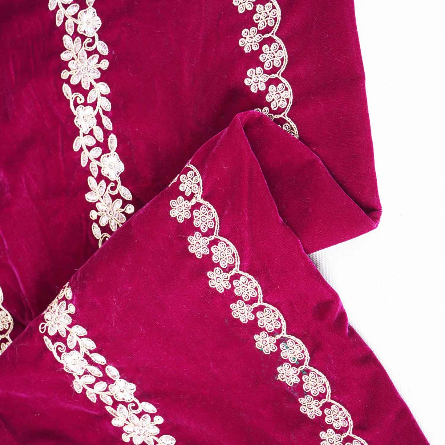 Magenta Pink Zari Sequnis embroidery Velvet Fabric JD-28599