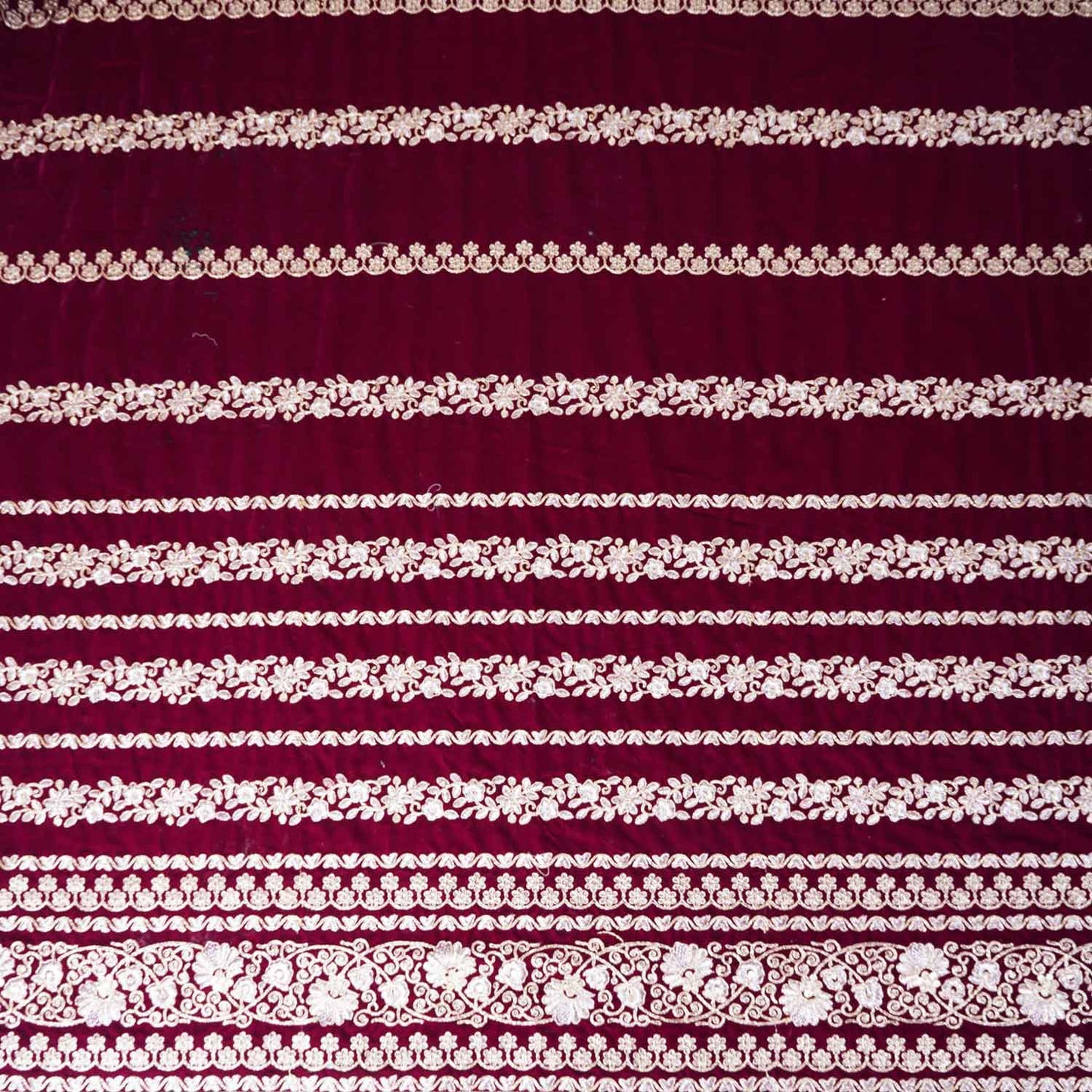 Magenta Pink Zari Sequnis embroidery Velvet Fabric JD-28599