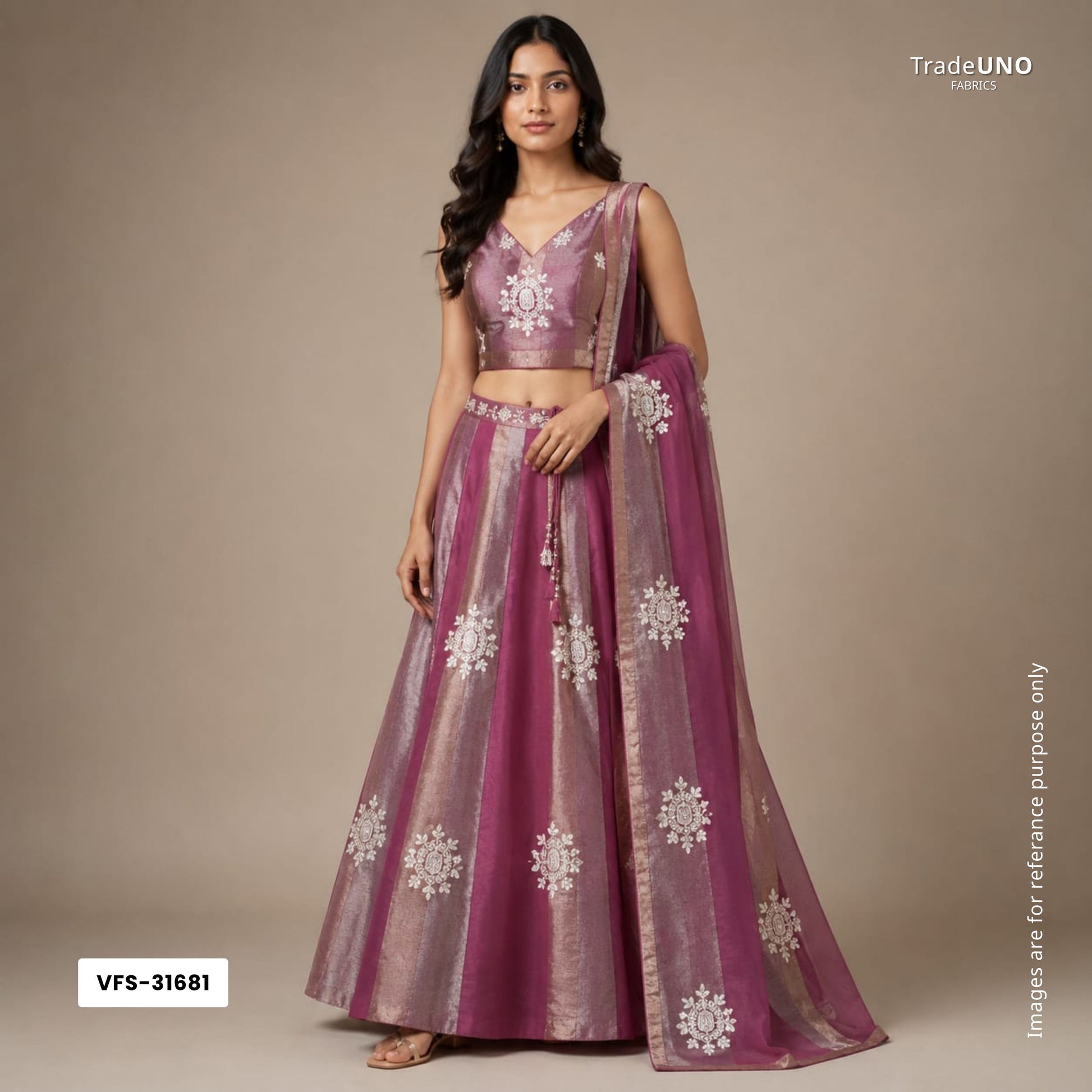 Wine Stripes thread cutdana embroidery Isha Silk Fabric VFS-31681 - TradeUNO