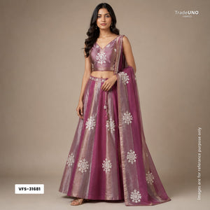 Wine Stripes thread cutdana embroidery Isha Silk Fabric VFS-31681 - TradeUNO