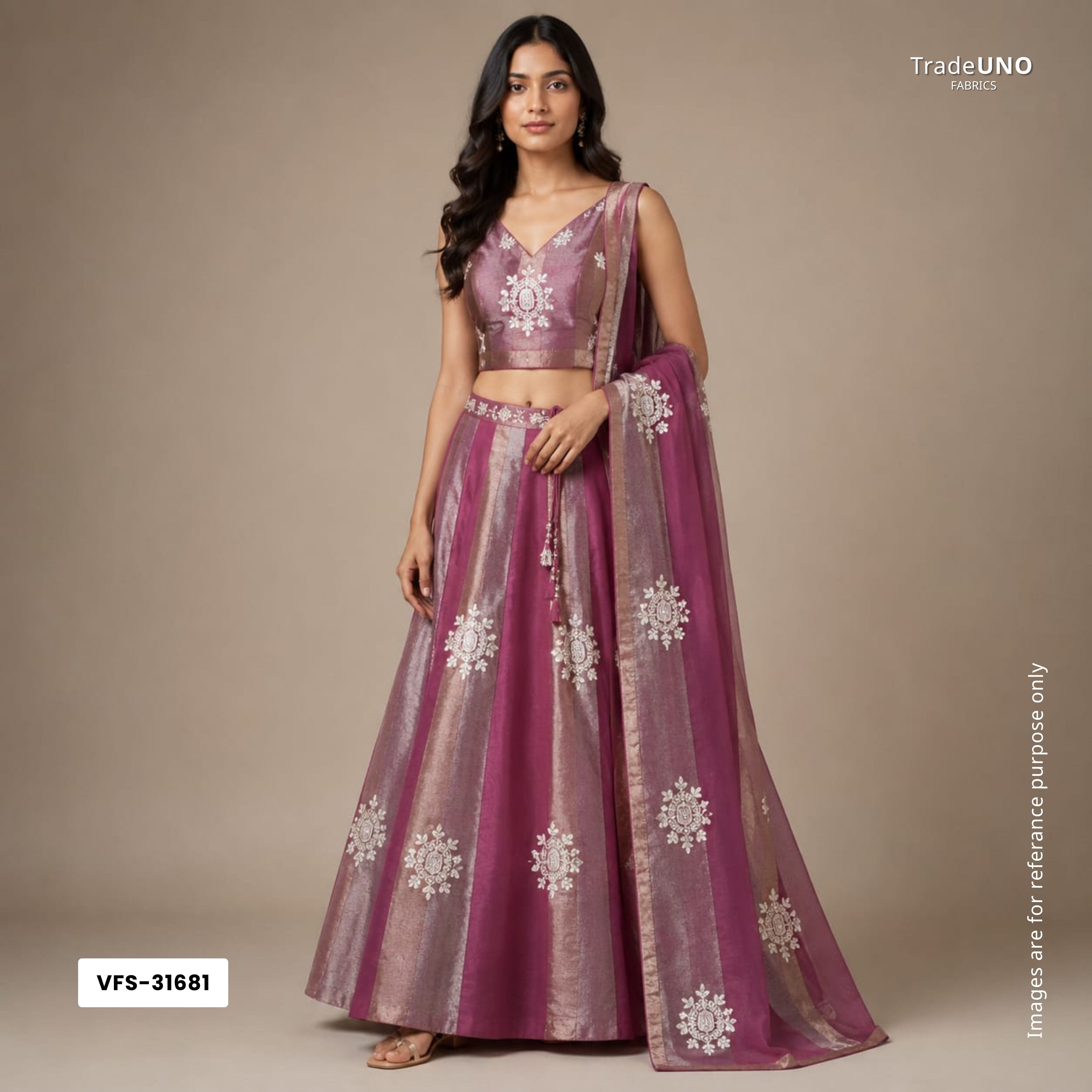 Wine Stripes thread cutdana embroidery Isha Silk Fabric VFS-31681 - TradeUNO