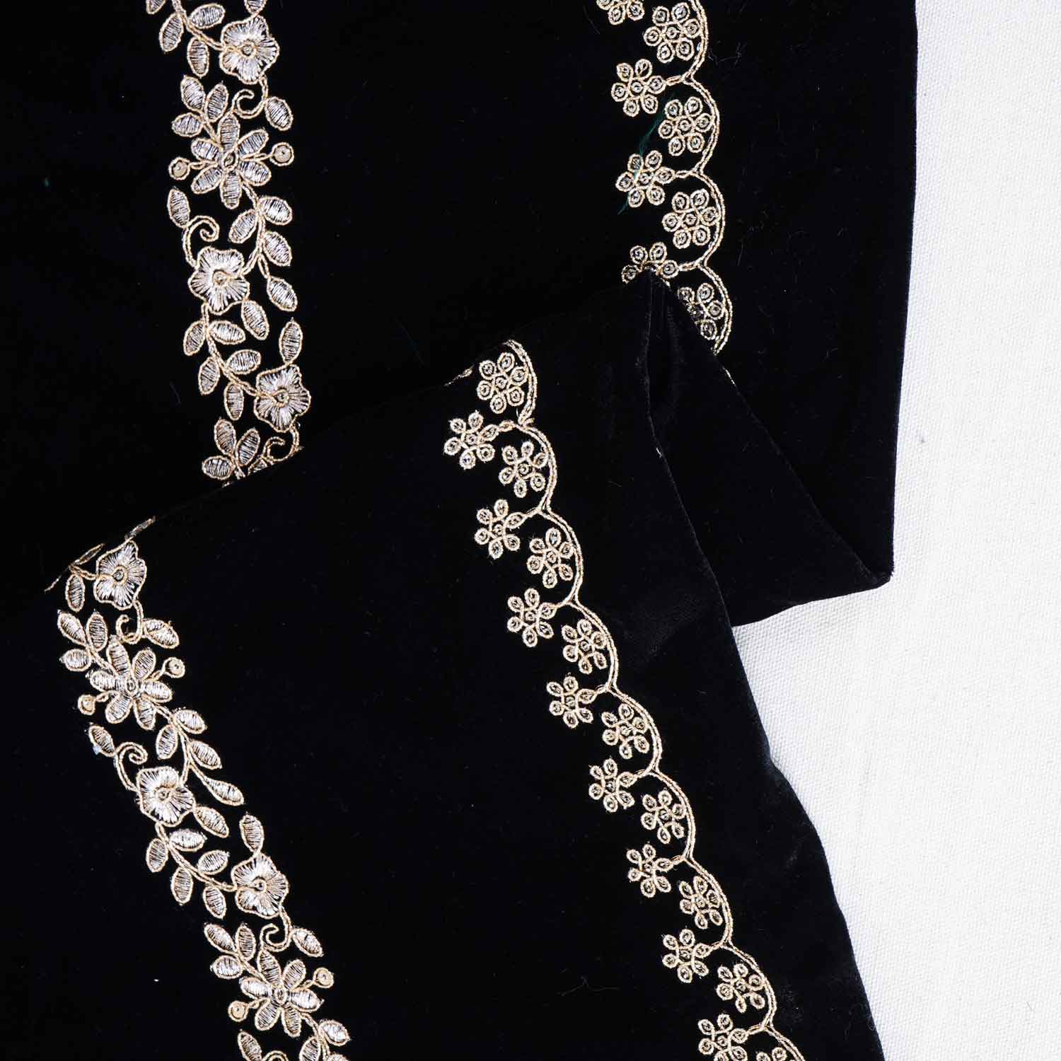 Black Zari Sequnis embroidery Velvet Fabric JD-28600 - TradeUNO