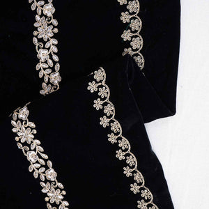 Black Zari Sequnis embroidery Velvet Fabric JD-28600 - TradeUNO