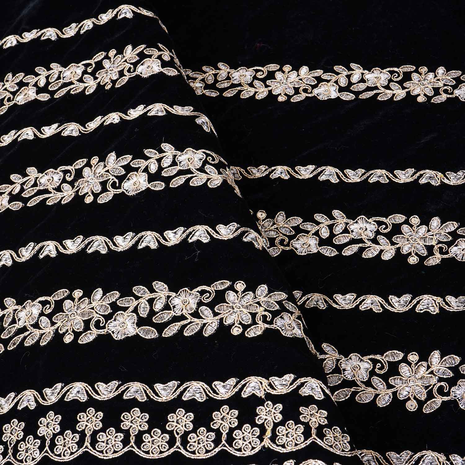 Black Zari Sequnis embroidery Velvet Fabric JD-28600 - TradeUNO