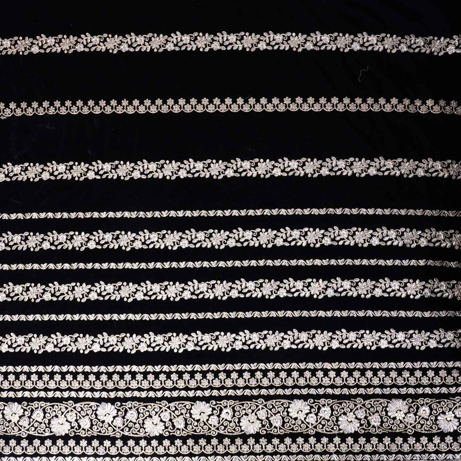 Black Zari Sequnis embroidery Velvet Fabric JD-28600 - TradeUNO