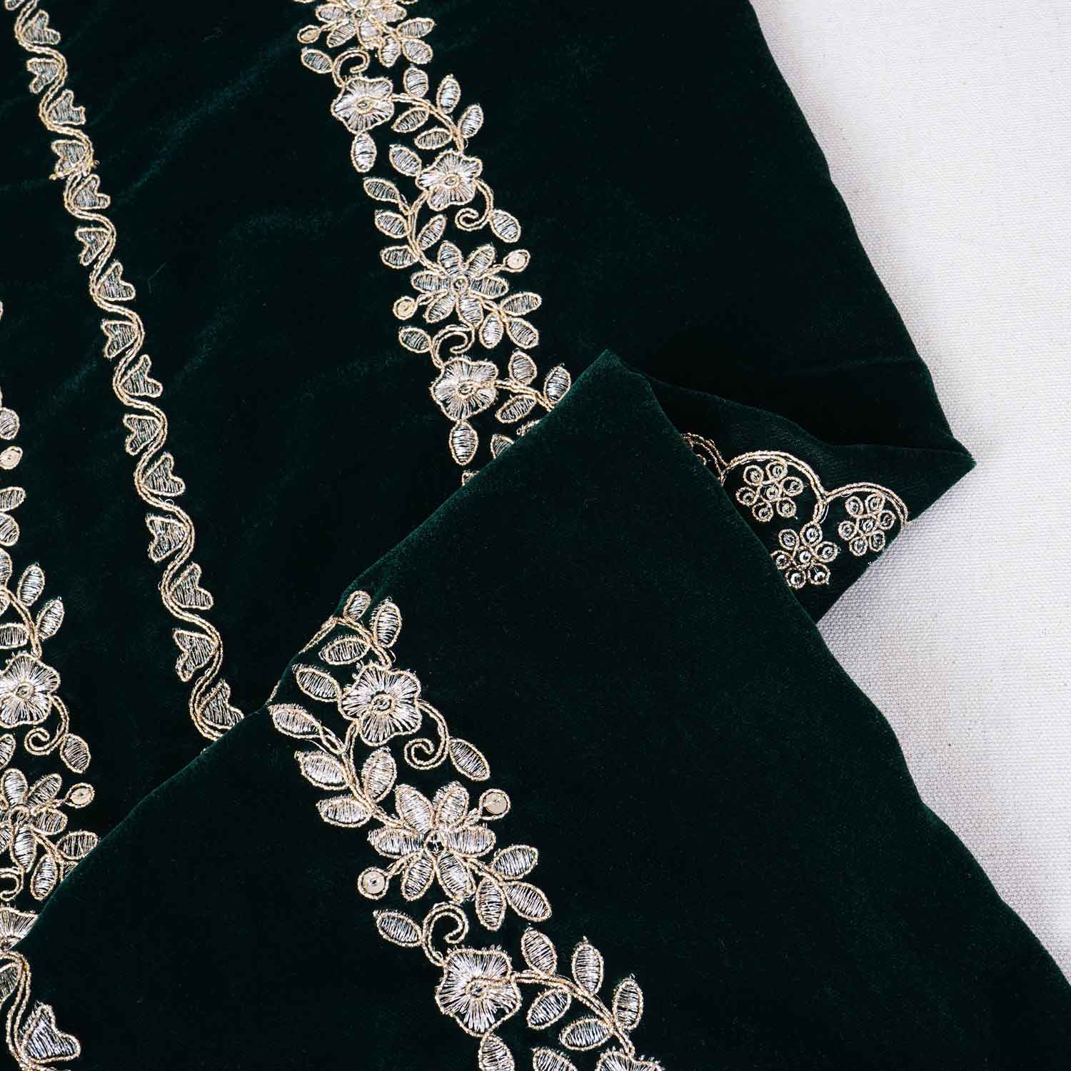 Green Zari Sequnis embroidery Velvet Fabric JD-28601 - TradeUNO