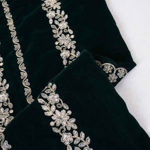 Green Zari Sequnis embroidery Velvet Fabric JD-28601 - TradeUNO