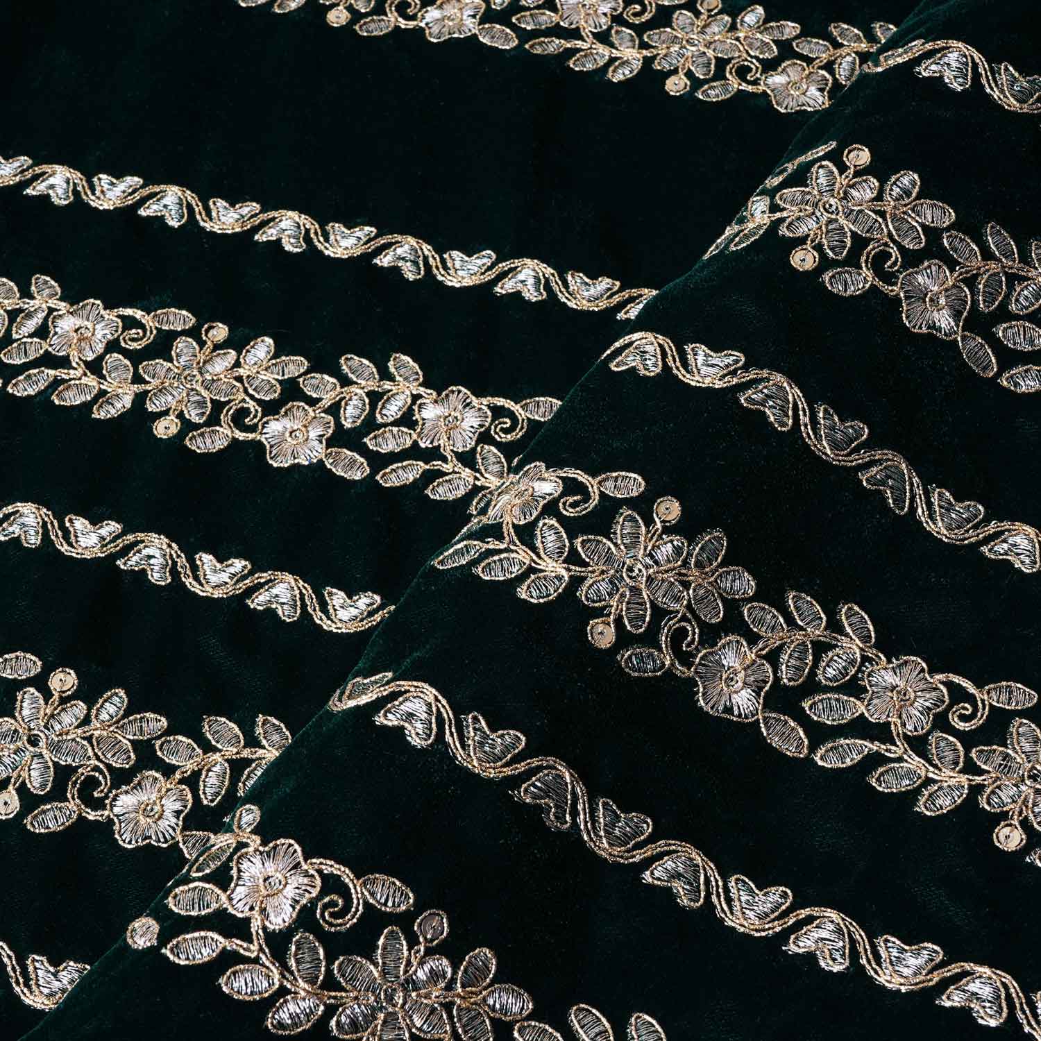Green Zari Sequnis embroidery Velvet Fabric JD-28601 - TradeUNO