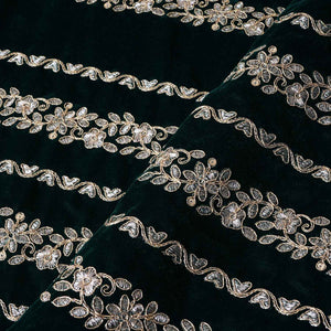 Green Zari Sequnis embroidery Velvet Fabric JD-28601 - TradeUNO