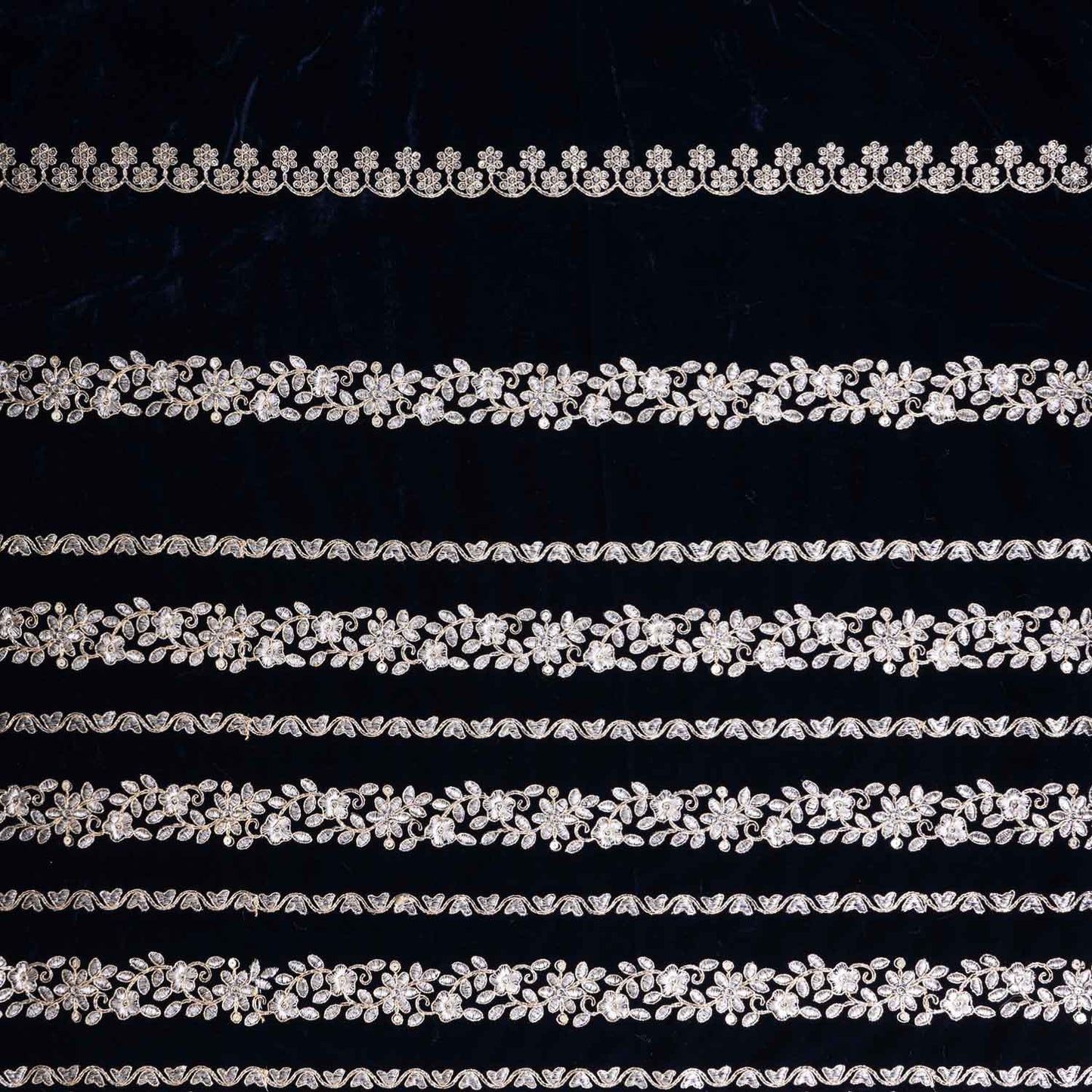 Teal Blue Zari Sequnis embroidery Velvet Fabric JD-28602