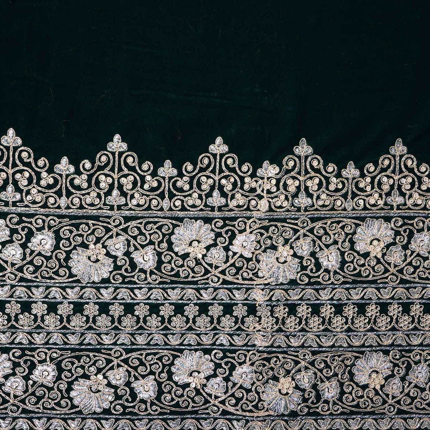 Green Border Work Zari embroidery Velvet Fabric JD-28603