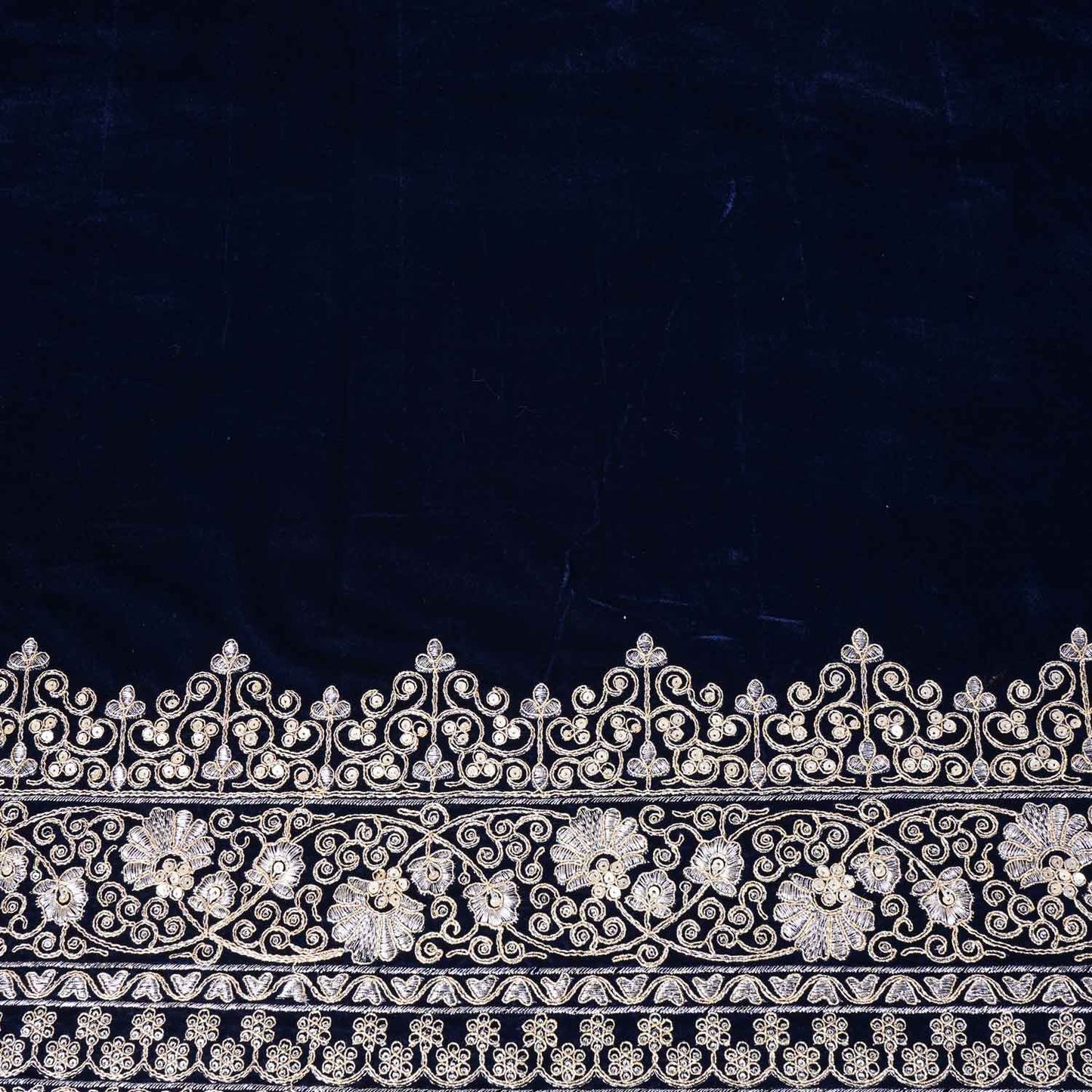 Teal Blue Border Work Zari embroidery Velvet Fabric JD-28604