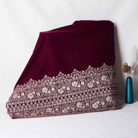 Magenta Pink Border Work Zari embroidery Velvet Fabric JD-28605