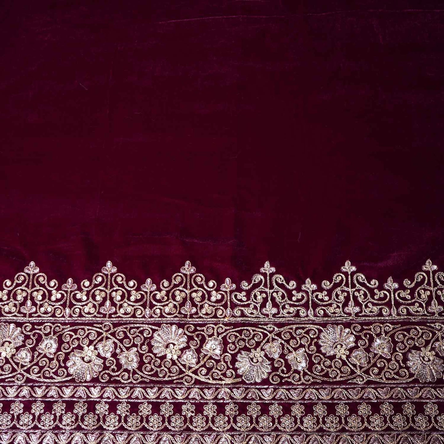 Magenta Pink Border Work Zari embroidery Velvet Fabric JD-28605