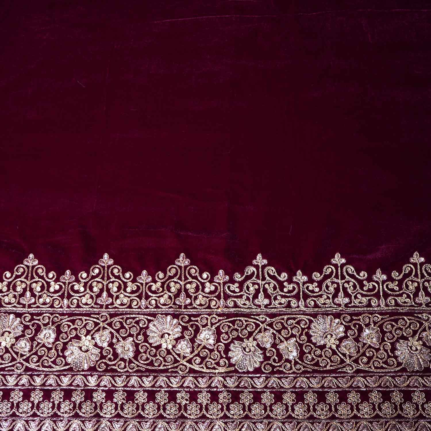 Wine Border Work Zari embroidery Velvet Fabric JD-28605 - TradeUNO