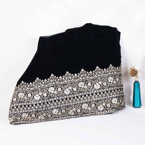 Black Border Work Zari embroidery Velvet Fabric JD-28606