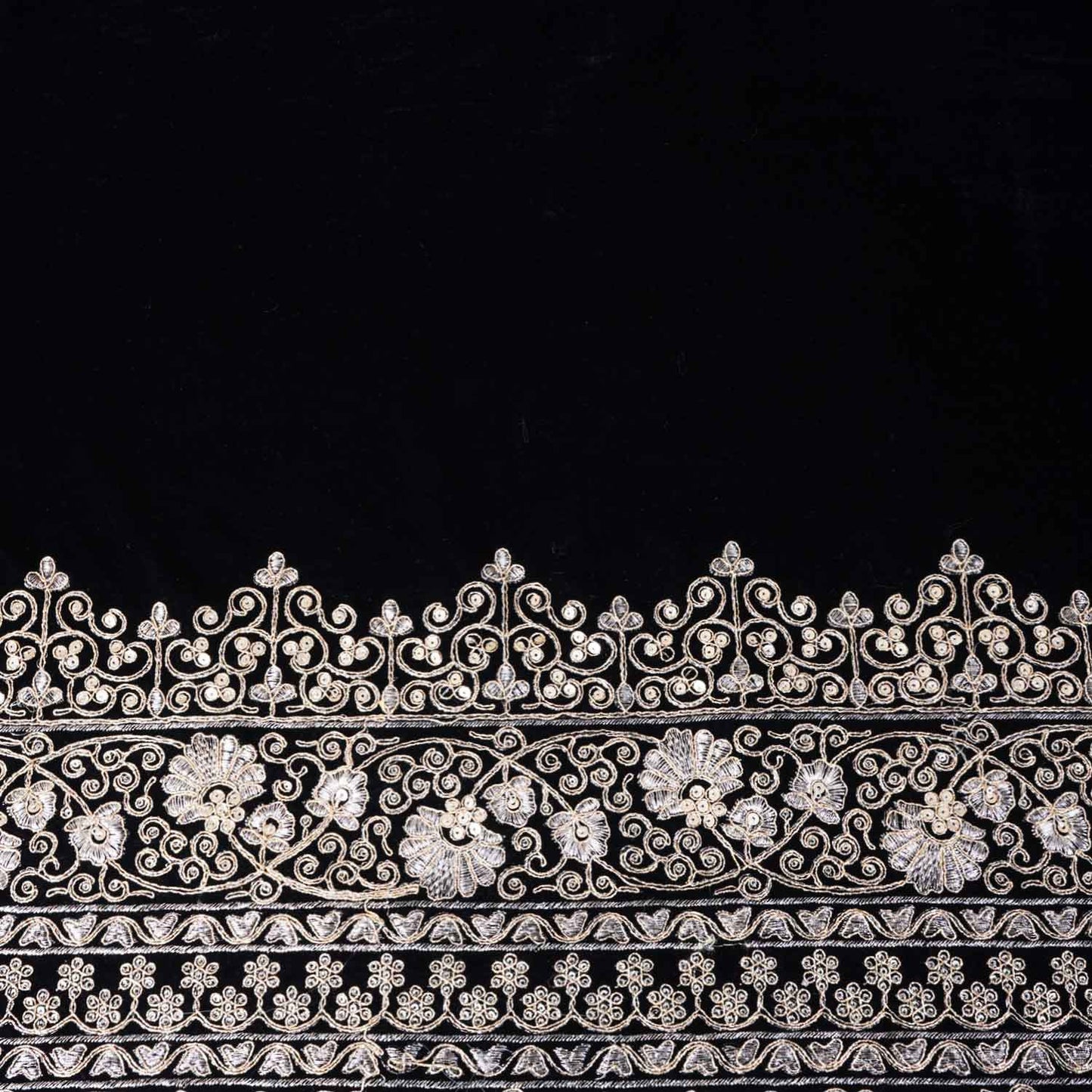 Black Border Work Zari embroidery Velvet Fabric JD-28606