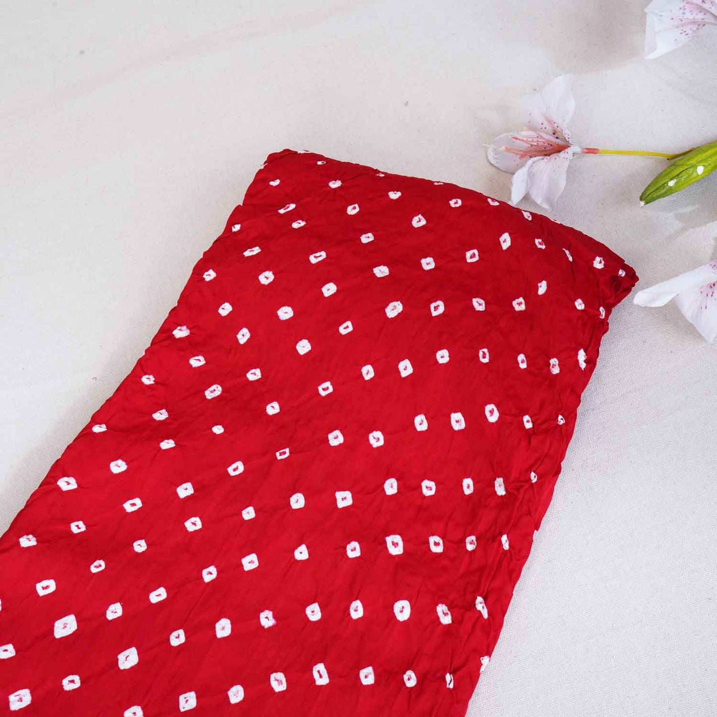 Red Bandhani Print Modal Silk Fabric SC-28607